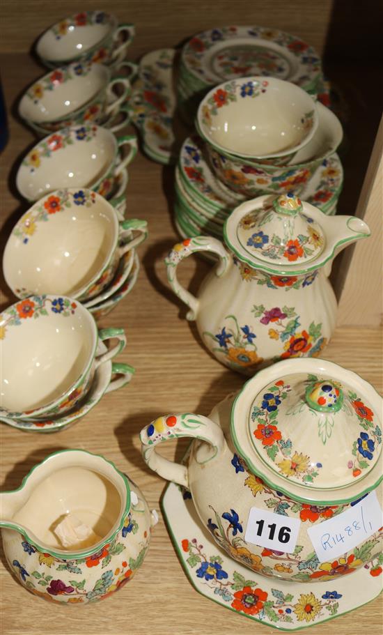 A 1930s Masons Ironstone tea set, Green Bible pattern